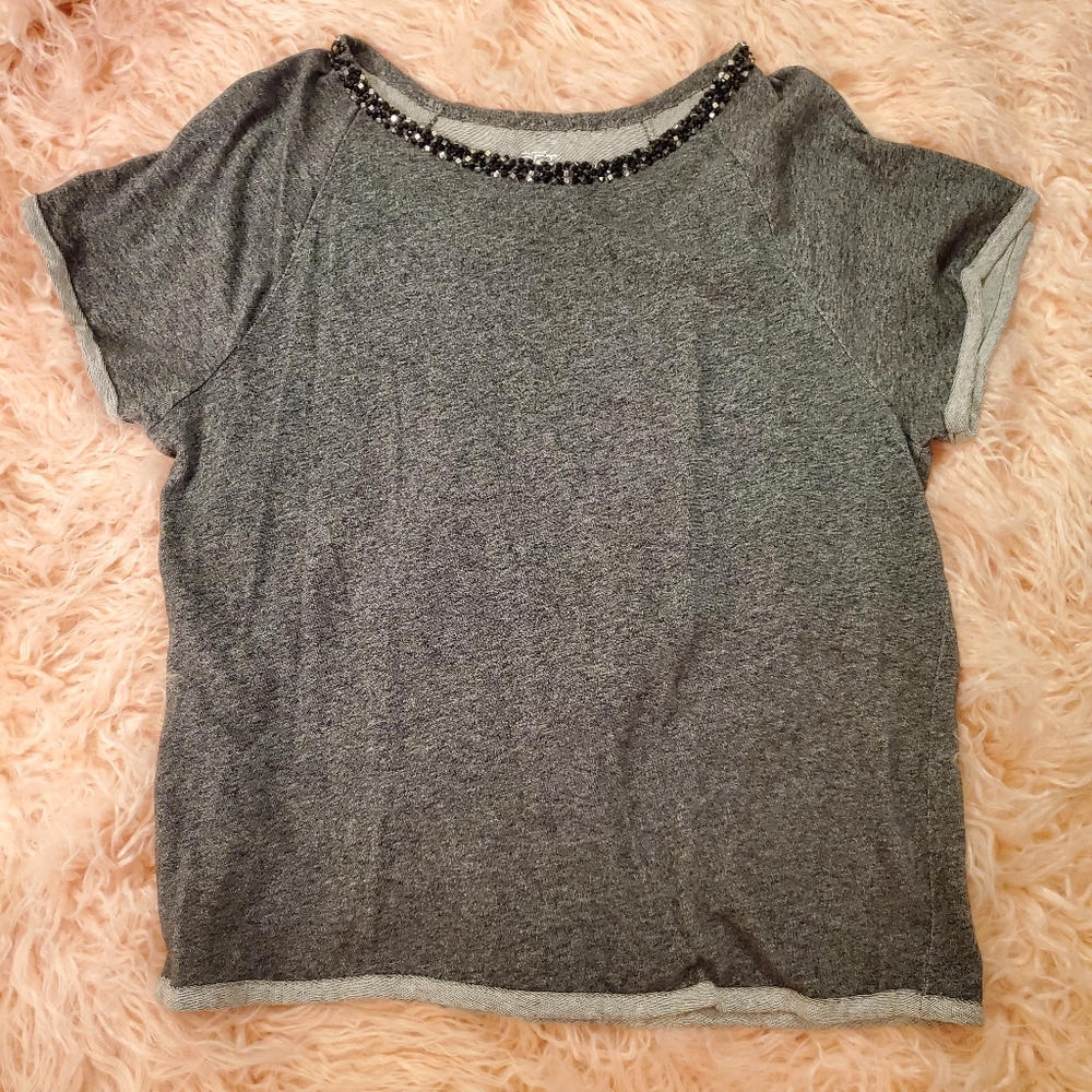 LOFT Jersey Knit Beaded Neckline Top